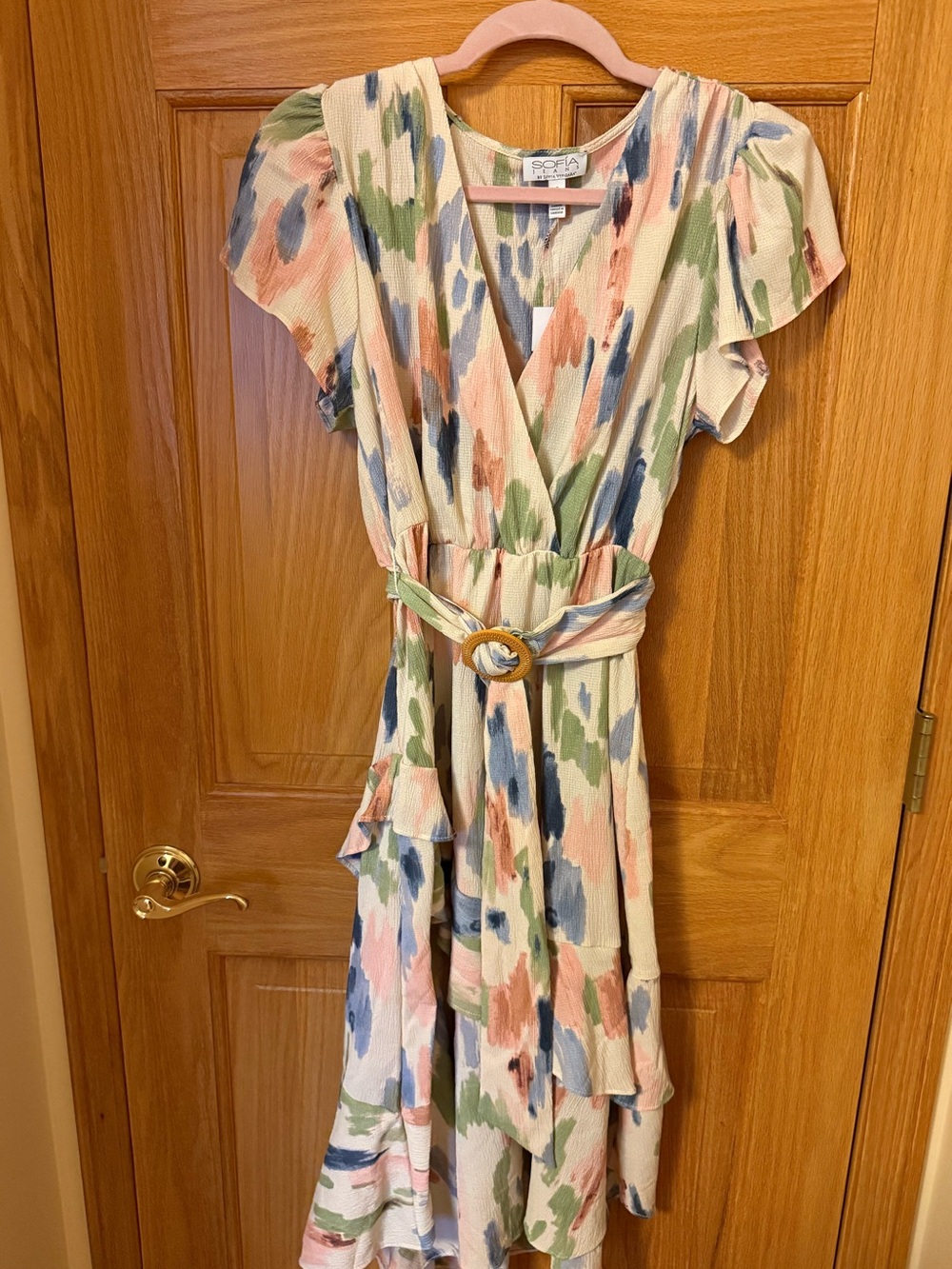 SOFIA by Sofia Vergara Pastel Watercolor Wrap Midi Dress - Multi